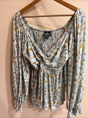 Angie Light Blue Floral Smocked Top